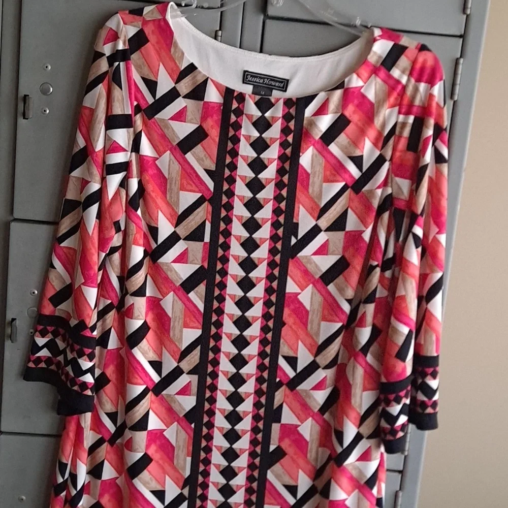 Ladies geometric print polyester dress size 14 - Picture 2 of 9